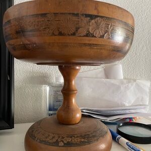 Victorian wood bowl , fancy flowers , hand made .